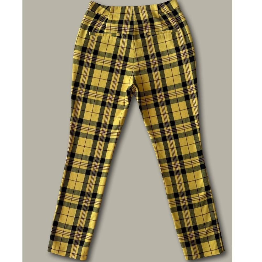 Zara Plaid High Waisted Trousers Size XS Yellow Clueless Aesthetic Skinny Pants - Picture 4 of 5